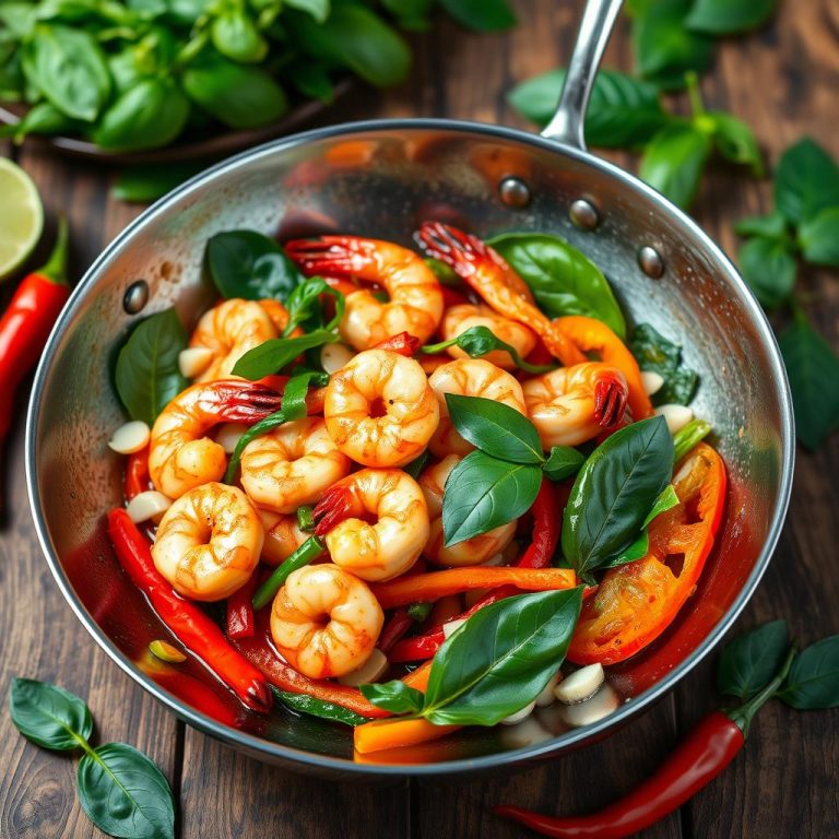 Wok de gambas au basilic – Saveurs Thaï Express